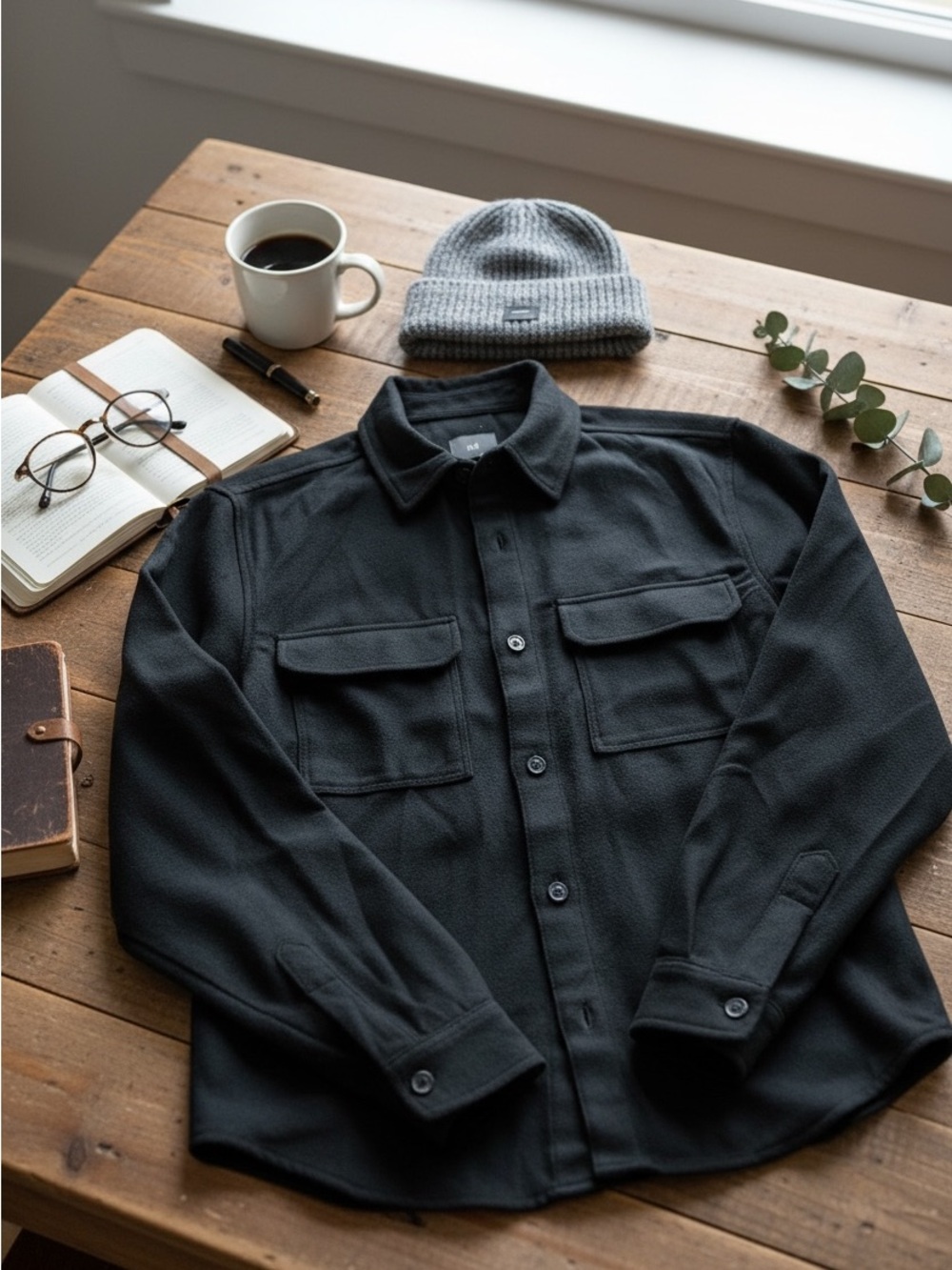 H&M Black Lightweight Button-Up Shirt Jacket